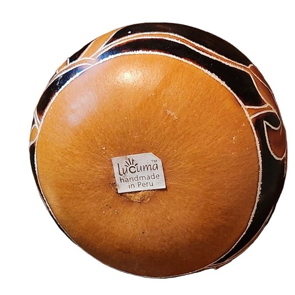 Lu Cuma Handmade In Peru Gourd Ornament Flowers Butterflys Browns EUC - Picture 2 of 8